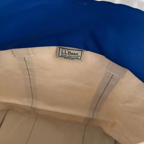 L.L. Bean Boat & Tote Bag USA Canvas Blue Zip Top Embroidered M - Picture 10 of 12